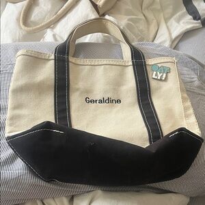 L.L. Bean mini Black and Cream Canvas Tote with name